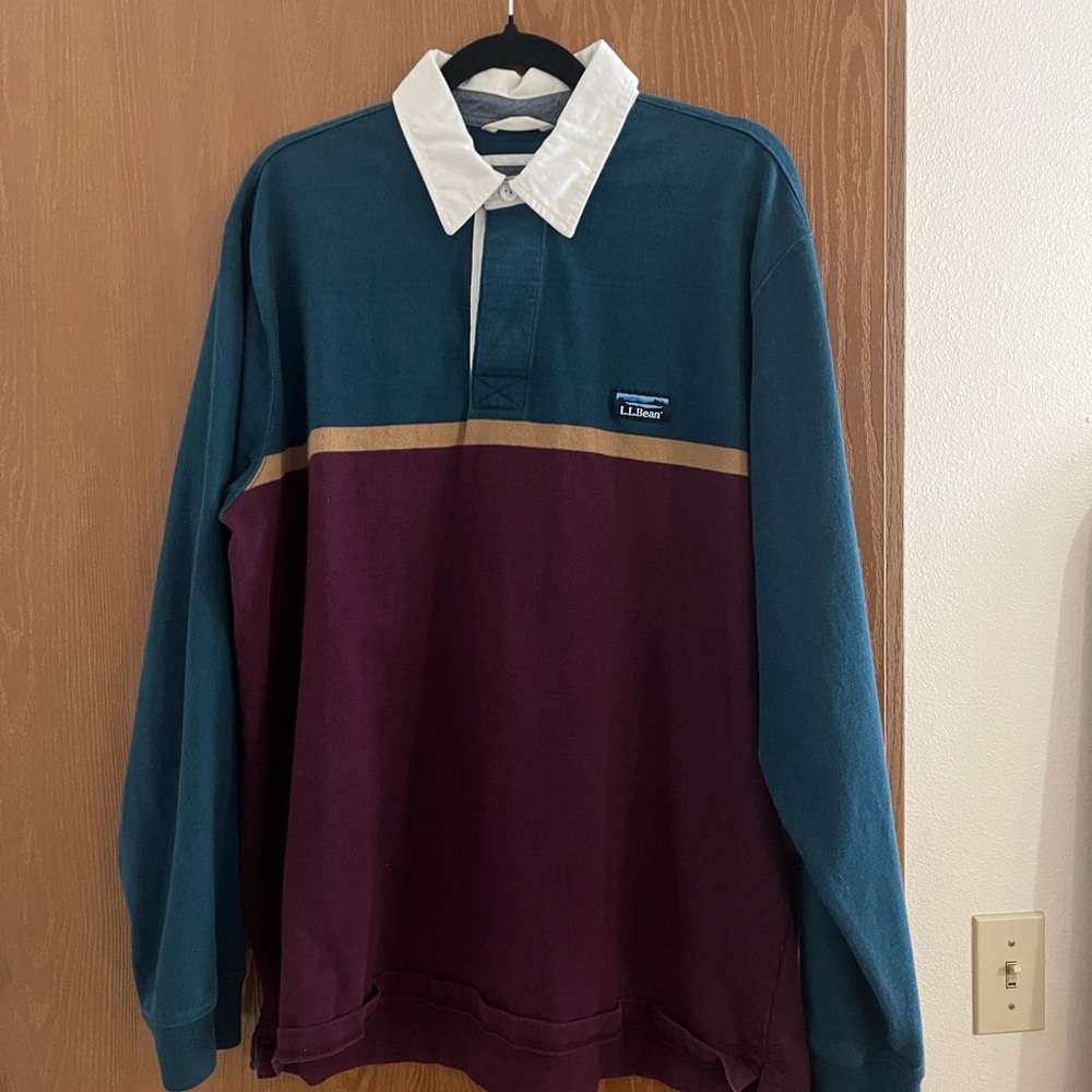 VINTAGE L.L. Bean Men’s Large Colorblock Retro Rugby Shirt